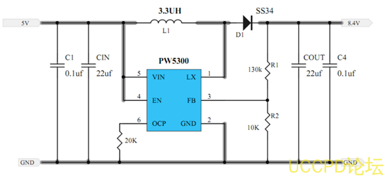 5V升压8.4V，5V转8.4芯片电路图