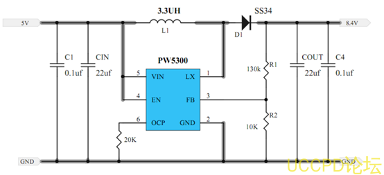 f_6e3d617b83c0d1c336db7a96b2baabcc.png 5V升压8.4V,5V转8.4芯片电路图