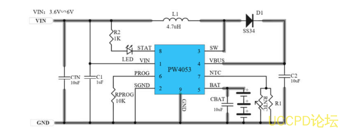 5V陞壓12.6V芯片電路圖，三節鋰電池充電