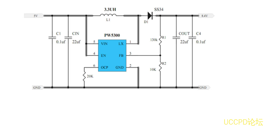 5V升压8.4V，5V转8.4芯片电路图