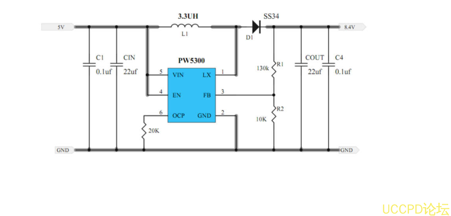 f_ede050381229c456af461a18562658d0.png 5V升压8.4V,5V转8.4芯片电路图
