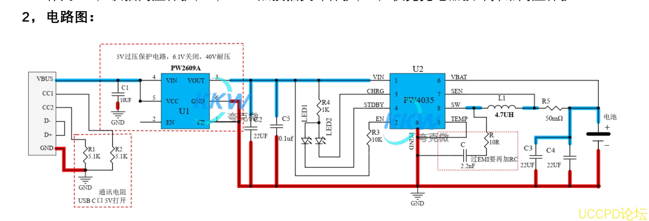 10号板USB 输入带 6.1V 过压关闭， 36V 耐压保护，应用于便捷充电设备