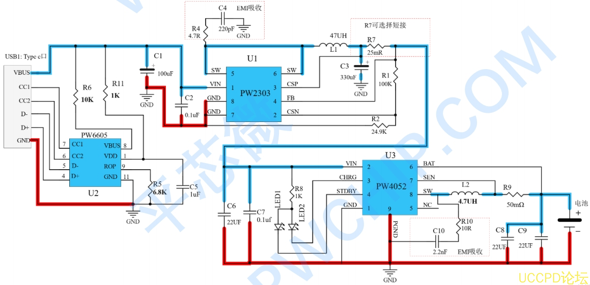 f_49433e3f48b6fe7ec9786e7255f3d6b4.png 2號闆能夠兼容 PD 和 QC 快充充電器輸入,最大充電電流爲 2A