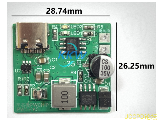 USB C 口输入含过压保护,三节串联锂电池充电管理板 12.6V ，35号 PW4053M PW2609A