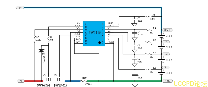 PW1116 四节串联锂电池保护方案板， 10A 过流，  82号