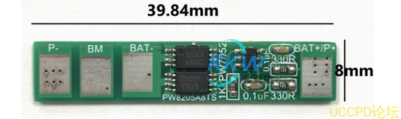 f_5a30a536fe902949612d8d104e47e7b4.png PW7052  兩節串聯鋰電池保護方案闆, 4A 過流,  80號