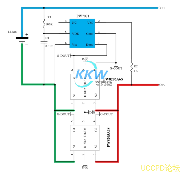 单节 4.35V/4.4V 锂电池保护方案板， 4A 过流， 79号 PW7071 