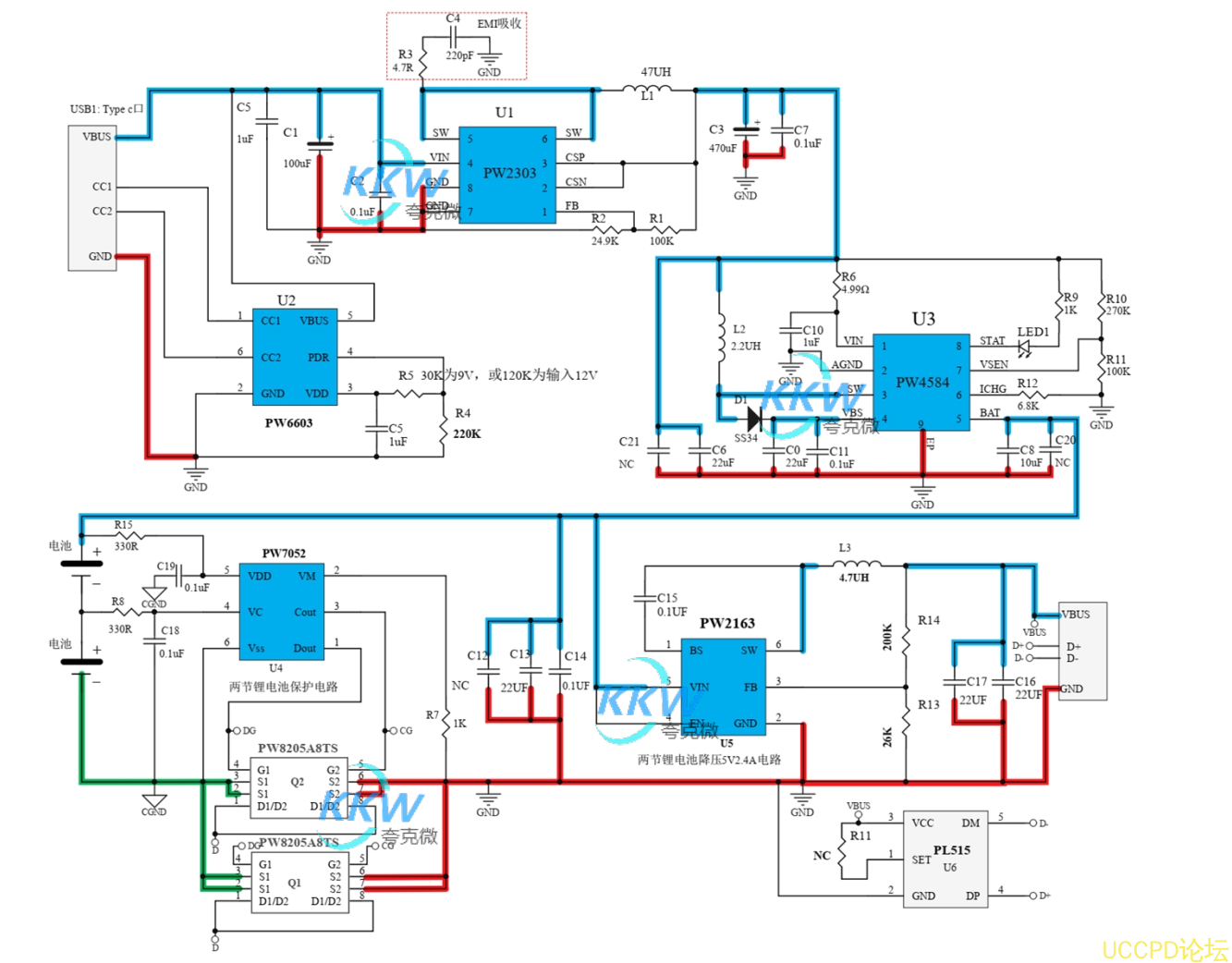 f_f3eca0ddaf0cab34504987ff25594a7e.png 103號兩節串聯鋰電池充放電闆,5V2A 輸齣,輸入 PD 快充 5V-20V