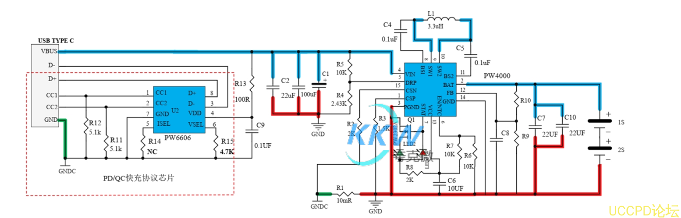 135号PD 和 QC 快充充电器 2A 给两节 7.2V 磷酸铁锂电池充电芯片方案 PW4000 